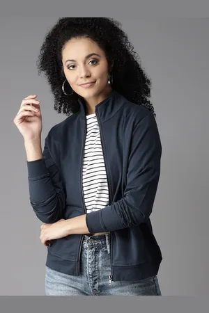 HERE&NOW Women Navy Blue Solid Sweatshirt