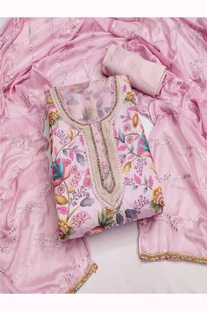 Lilots Floral Printed Beads and Stones Organza Unstitched Dress Material