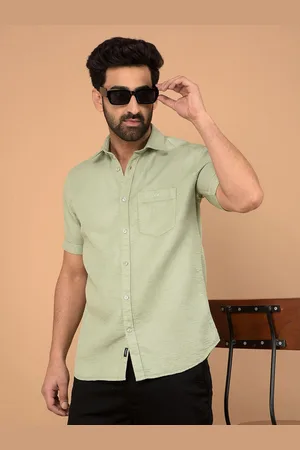 Crimsoune Club Men Classic Slim Fit Spread Collar Textured Cotton Casual Shirt