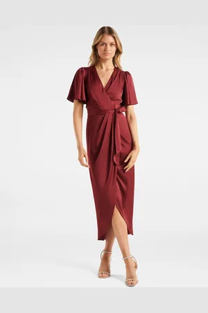 Forever New Maroon Satin Midi Dress