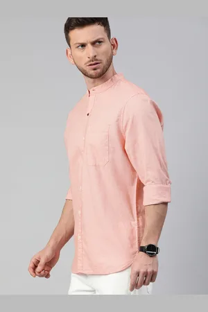 WROGN Men Peach-Coloured Slim Fit Solid Casual Shirt