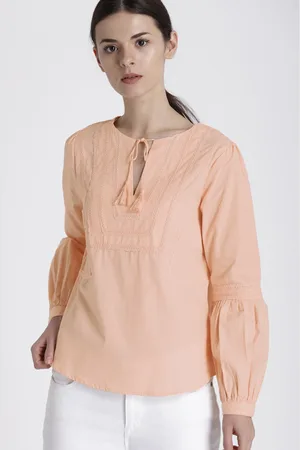 Chemistry Women Peach-Coloured Solid Pure Cotton Top