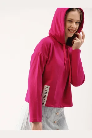 DressBerry Women Pink Printed Hooded Sweatshirt