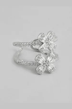 DressBerry Women Stone-Studded Floral-Shaped Adjustable Finger Ring