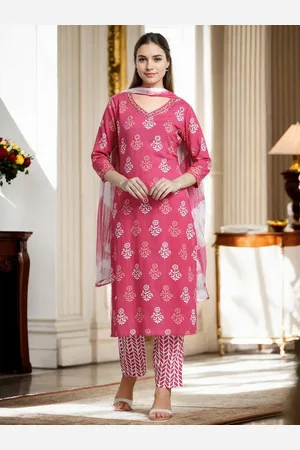 Jaipur Ethnic Printed Pure Cotton Pink Suit Set