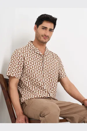 Pantaloons Men Slim Fit Cuban Collar Geometric Printed Cotton Casual Shirt
