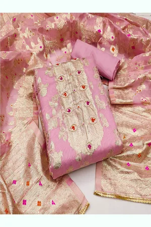 Lilots Floral Woven Design Beads and Stones Organza Silk Unstitched Dress Material