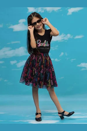 LIL DRAMA Girls Typography Printed T-shirt With Skirt