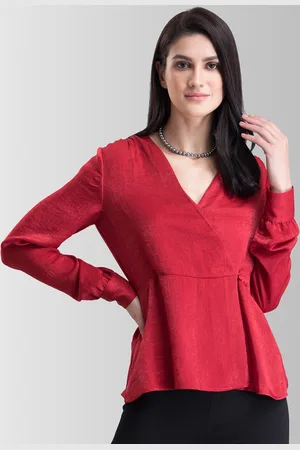 FableStreet Women Red Solid Wrap Top