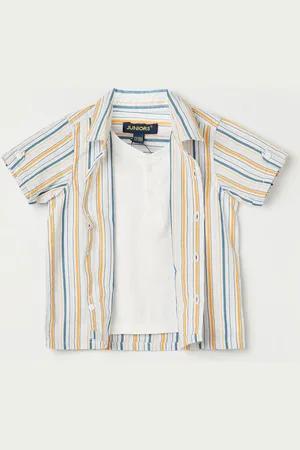 Lifestyle Boys Cutaway Collar Multi Striped Cotton Casual Shirt