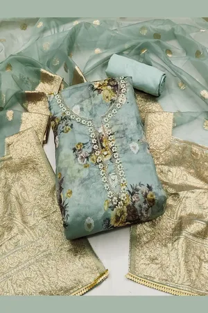 Lilots Floral Printed Beads and Stones Unstitched Dress Material