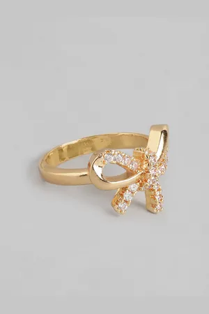 DressBerry Women Stone-Studded Bow-Shaped Adjustable Finger Ring
