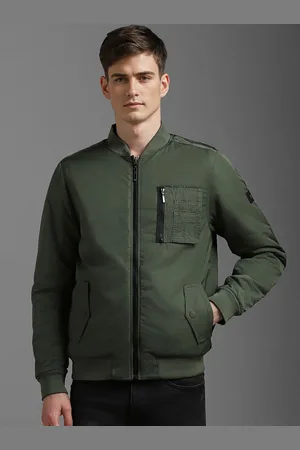 Louis Philippe Men Stand Collar Solid Casual Bomber Jacket