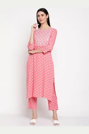 BE INDI Women Ethnic Motifs Printed Straight Kurta with Trousers Set