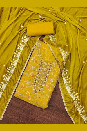 Lilots Floral Embroidered Sequinned Organza Silk Unstitched Dress Material