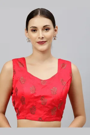 Fab Dadu Printed V-Neck Sleeveless Silk Saree Blouse