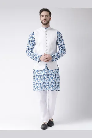 Hangup Men Floral Printed Pure Cotton Kurta With Pyjamas
