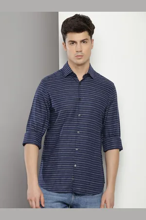 Calvin Klein Horizontal Striped Spread Collar Long Sleeves Cotton Casual Shirt