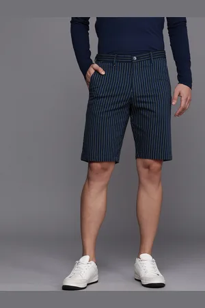 Louis Philippe Men Blue & Yellow Striped Slim Fit Shorts