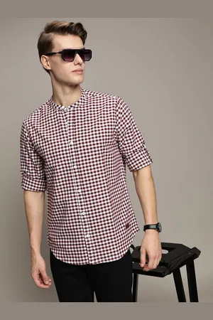 Roadster The Lifestyle Co. Men Premium Band Collar Gingham Checked Cotton Casual Shirt