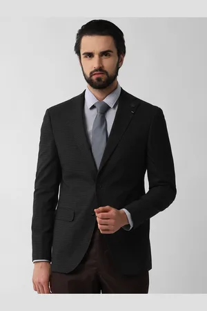 Peter England Men Grey Self-Design Single-Breasted Slim Fit Formal Blazer