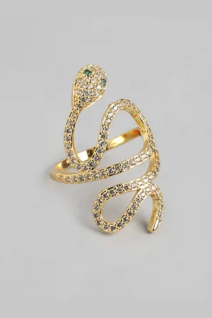 DressBerry Women Stone-Studded Snake-Shaped Adjustable Finger Ring