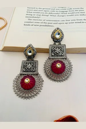 ABDESIGNS Gold Plated Stone Studded Classic Drop Earrings
