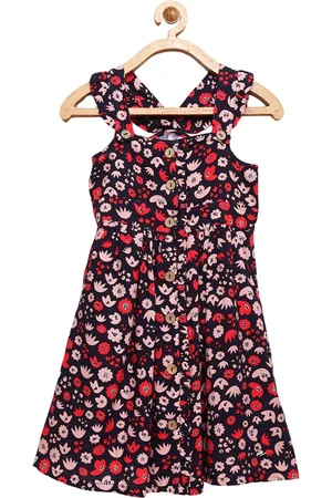 Cherry Crumble Girls Black & Pink Printed A-Line Dress