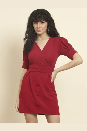 BAESD Women V-Neck Puff Sleeves Sheath Mini Dress