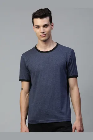 Huetrap Men Navy Blue Melange Round Neck Short Sleeves T-shirt