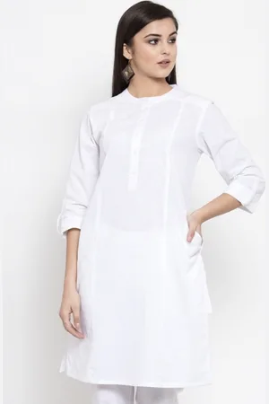 Ayaany Women White Solid Straight Kurta
