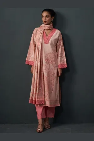 AUTUMN LANE Ethnic Motifs Printed V-Neck Pure Cotton Kurta With Trouser And Dupatta