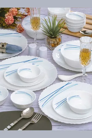 Cello White & Blue 31 Pieces Printed Opalware Glossy Dinner Set