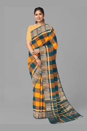 The Chennai Silks Checked Pure Cotton Fusion Chettinad Saree