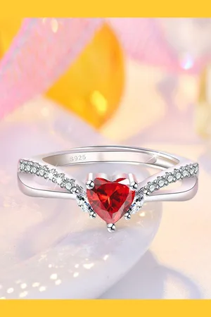 Myki Silver-Plated Heart Shaped CZ-Studded Stainless Steel Finger Ring
