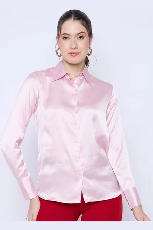 Color Cocktail Women Spread Collar Solid Satin Casual Shirt