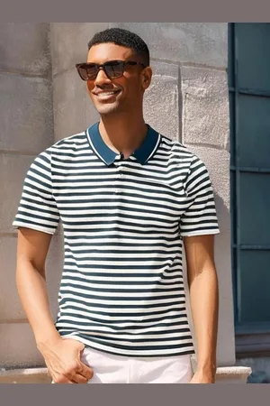 VIMAL JONNEY Men Regular Fit Striped Polo Collar Cotton T-shirt