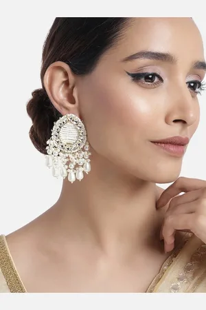 I Jewels Gold-Toned & White Teardrop Shaped Drop Earrings
