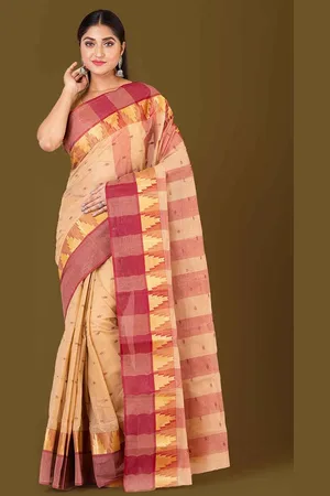HOUSE OF ARLI Beige & Maroon Woven Design Pure Cotton Taant Saree