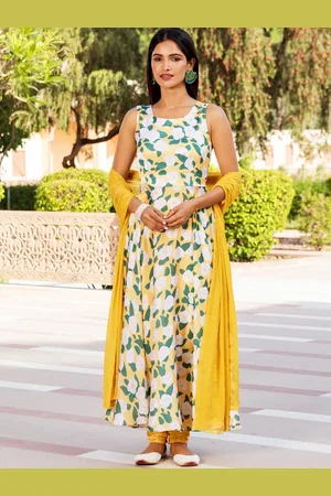 Ambraee Women Yellow Printed Kurta with Trousers & With Dupatta