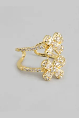 DressBerry Women Stone-Studded Floral-Shaped Adjustable Finger Ring