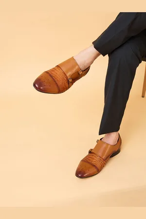 Regal Men Woven Design Leather Formal Monk Shoes