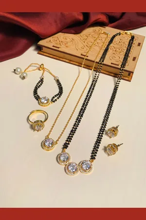 ABDESIGNS Set of 5 Gold-Plated AD Studded Mangalsutra Set