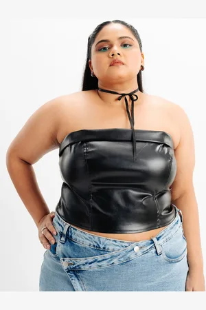FREAKINS Strapless Leather Crop Tube Top
