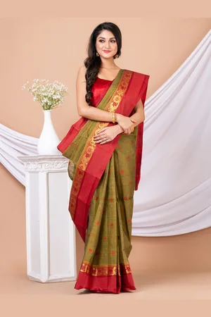 HOUSE OF ARLI Ethnic Motifs Woven Design Zari Pure Cotton Taant Saree