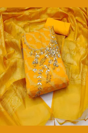 Lilots Floral Woven Design Beads & Stones Unstitched Dress Material