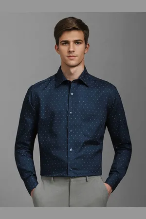 Louis Philippe Men Classic Spread Collar Geometric Printed Cotton Formal Shirt