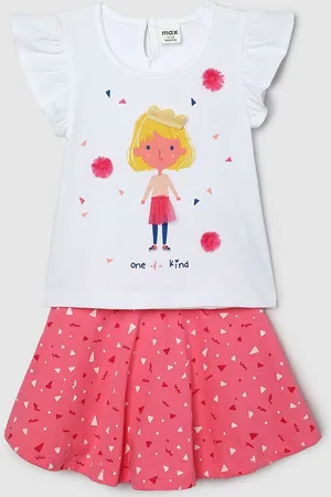Max Collection Girls Printed Pure Cotton Top with Skirt