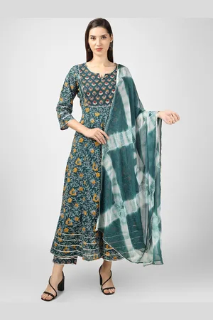 Celebravo Floral Printed Regular Gotta Patti Pure Cotton Kurta with Trousers & Dupatta