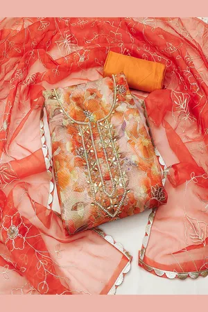Lilots Floral Beads and Stones Organza Unstitched Dress Material